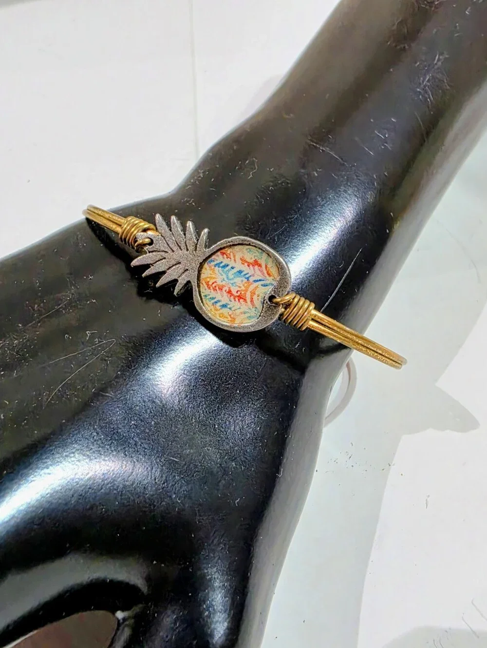 Luca + Danni Pineapple Bangle Bracelet, Wire Wrapped Gold Tone Tropical Charm